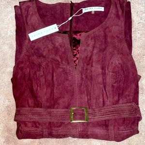 Trina Turk Cranberry Suede Dress with Waist Belt